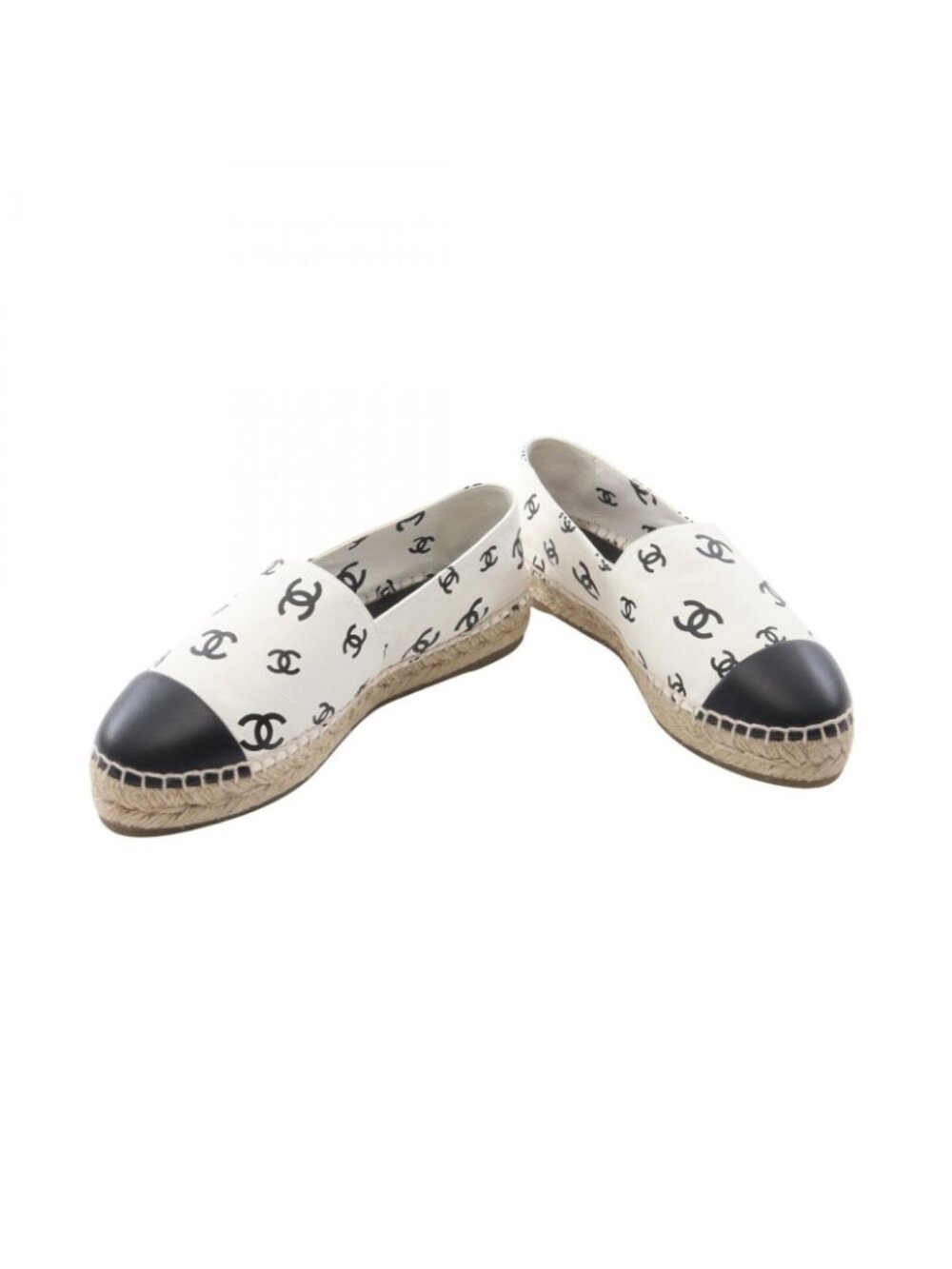 Chanel CC Logo Espadrille Slip on White Leather - Picture 3 of 8